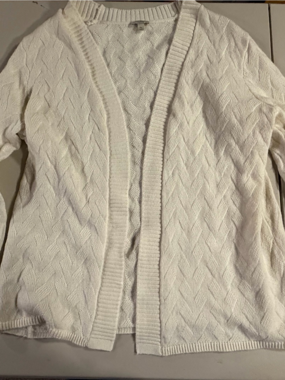 Talbots Cream Cable-Knit Open Front Cardigan